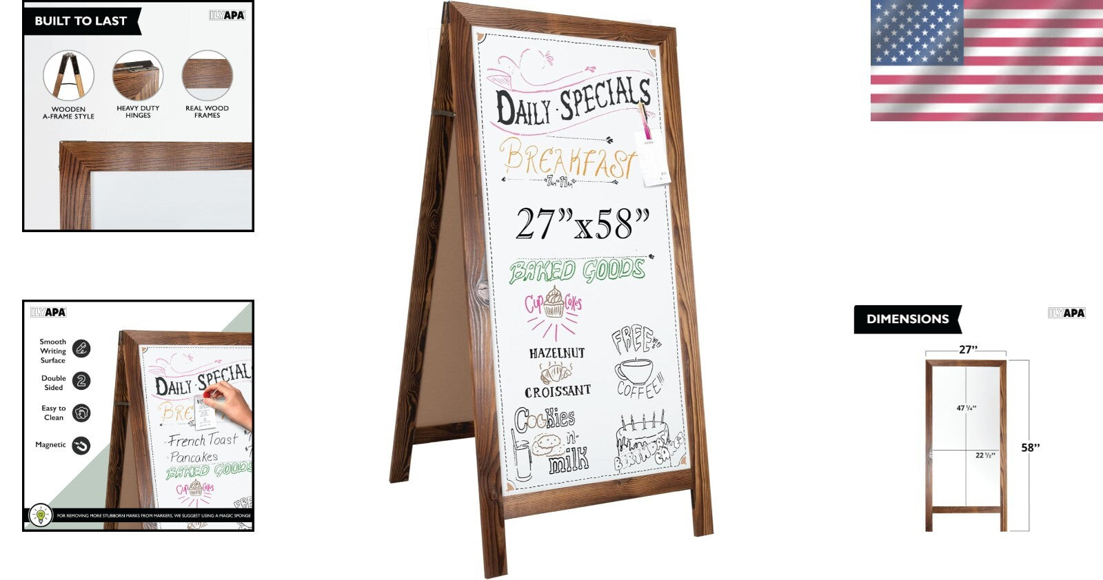 Eye-Catching 58x27 Rustic A-Frame Sign - Double-Sided Menu Board for Outdoor Use