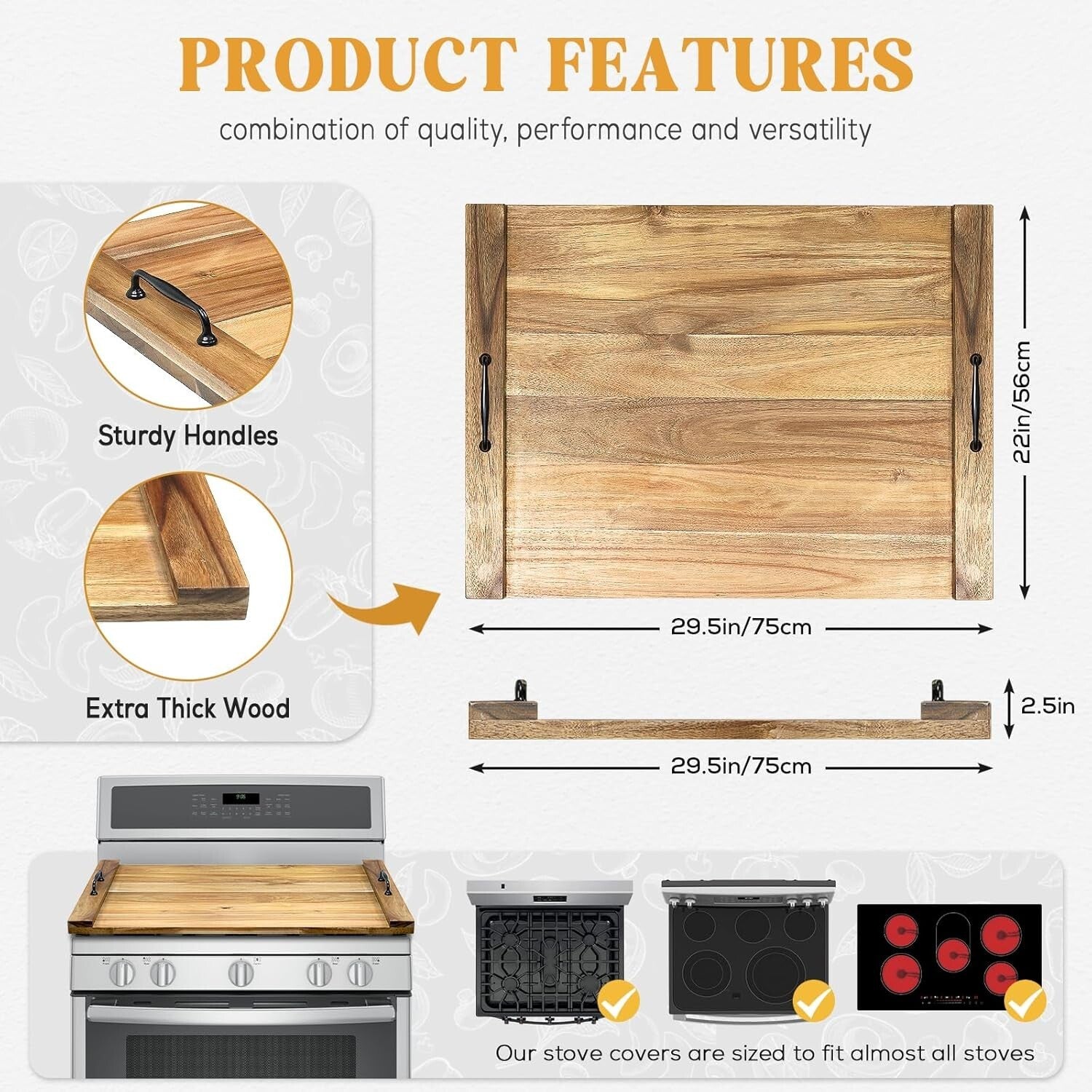 Elegant Acacia Wood Noodle Board Stove Cover - Space-Saving Kitchen Essential