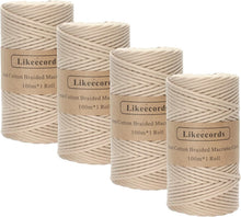 Load image into Gallery viewer, 4 Skeins of Apricot 3mm Braided Cotton Macrame Cord for Creative Crafts