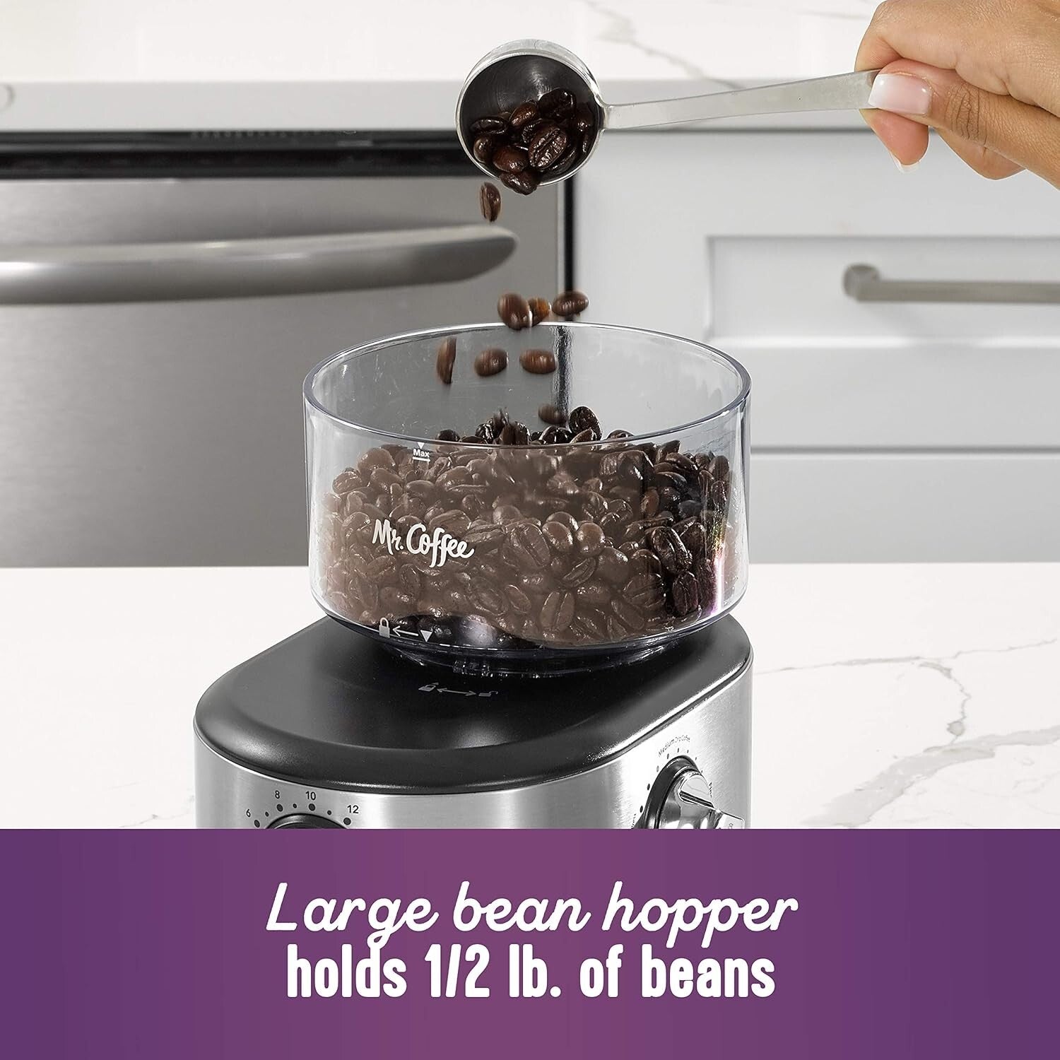 Elegant Stainless Steel Coffee Grinding Machine with 18 Size Settings - 8 Ounces