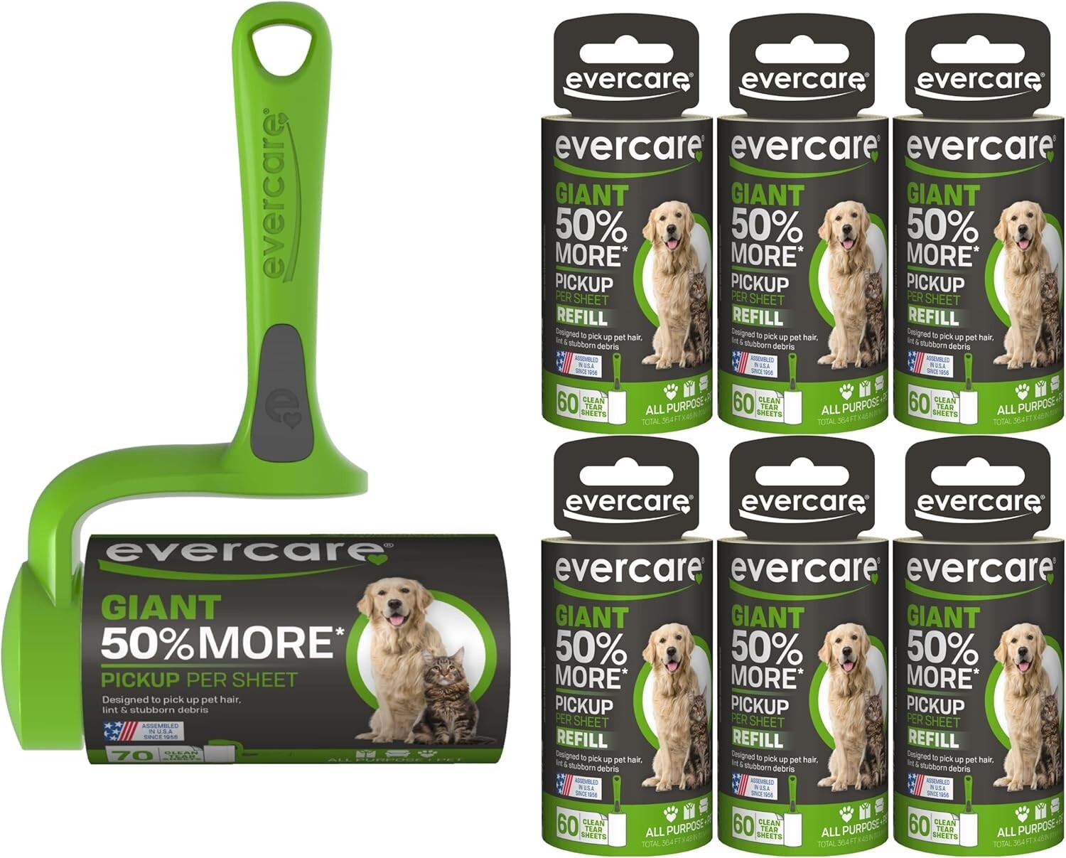 Premium Giant Pet Hair Roller Bundle with Refill Rolls - Quick Clean for Pets