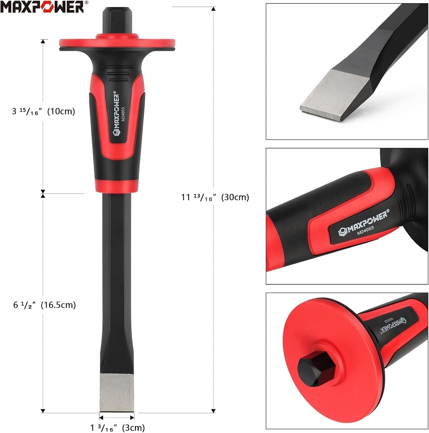Durable Masonry Chisels: 11" Point & Flat, 8" Brick Chisel with Hand Guard