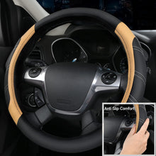 Load image into Gallery viewer, Sporty Microfiber Leather Steering Wheel Cover &amp; Waterproof Floor Mats Combo