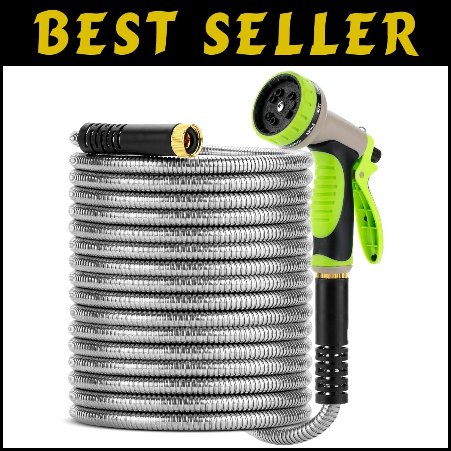 Durable 50-Ft Stainless Steel Garden Hose with Tangle-Free 10-Function Nozzle