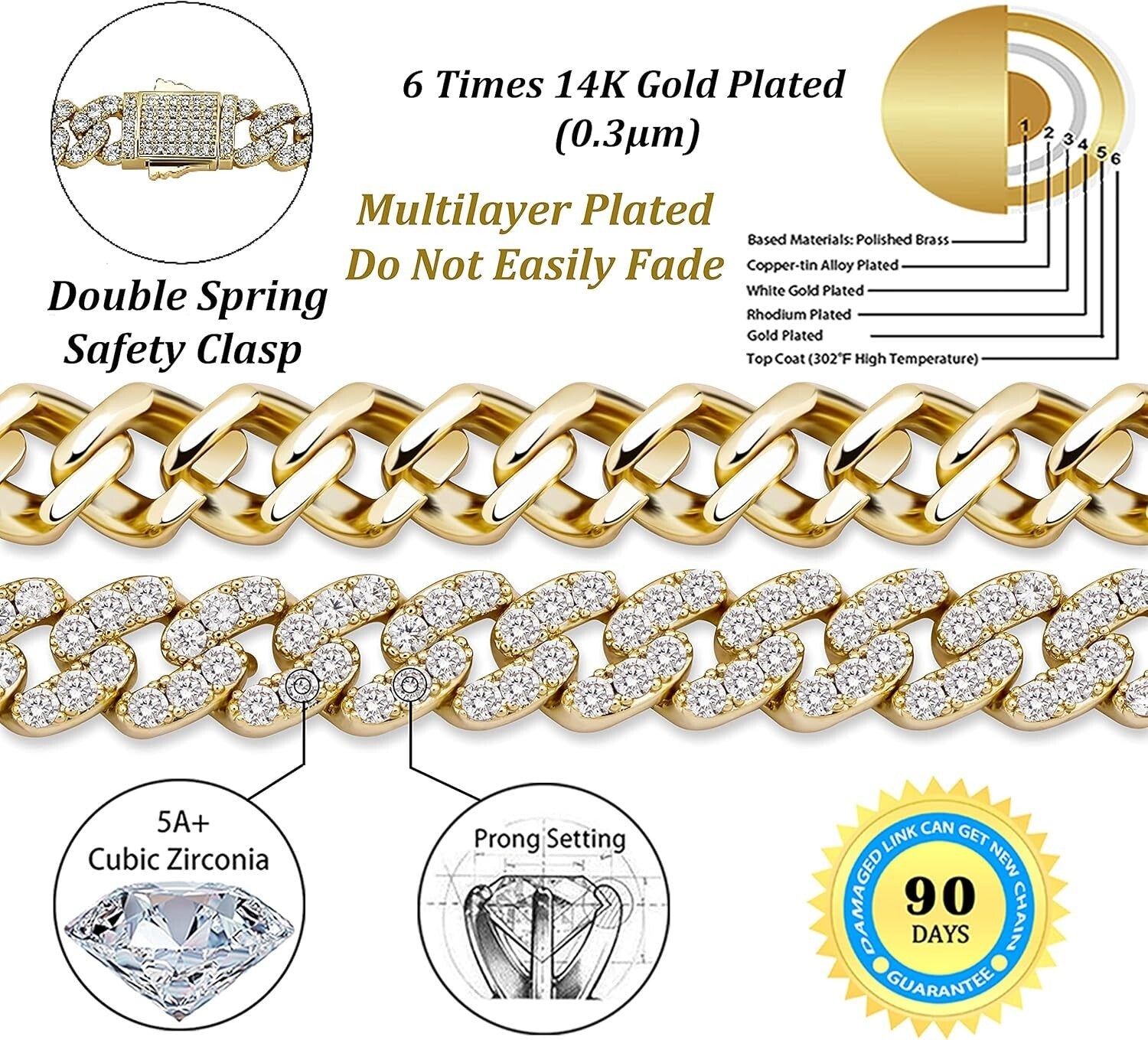 Chunky Cuban Link Anklet in 14K Gold with Iced-Out Faux Diamonds - 10.5"