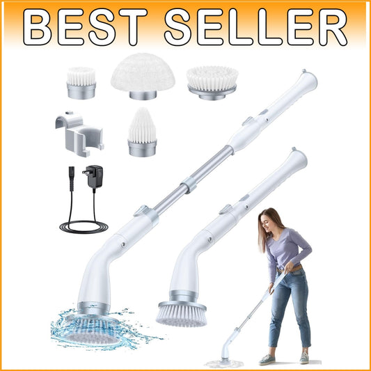High-Speed 380 RPM Electric Spin Scrubber with 4 Brush Heads for All Surfaces