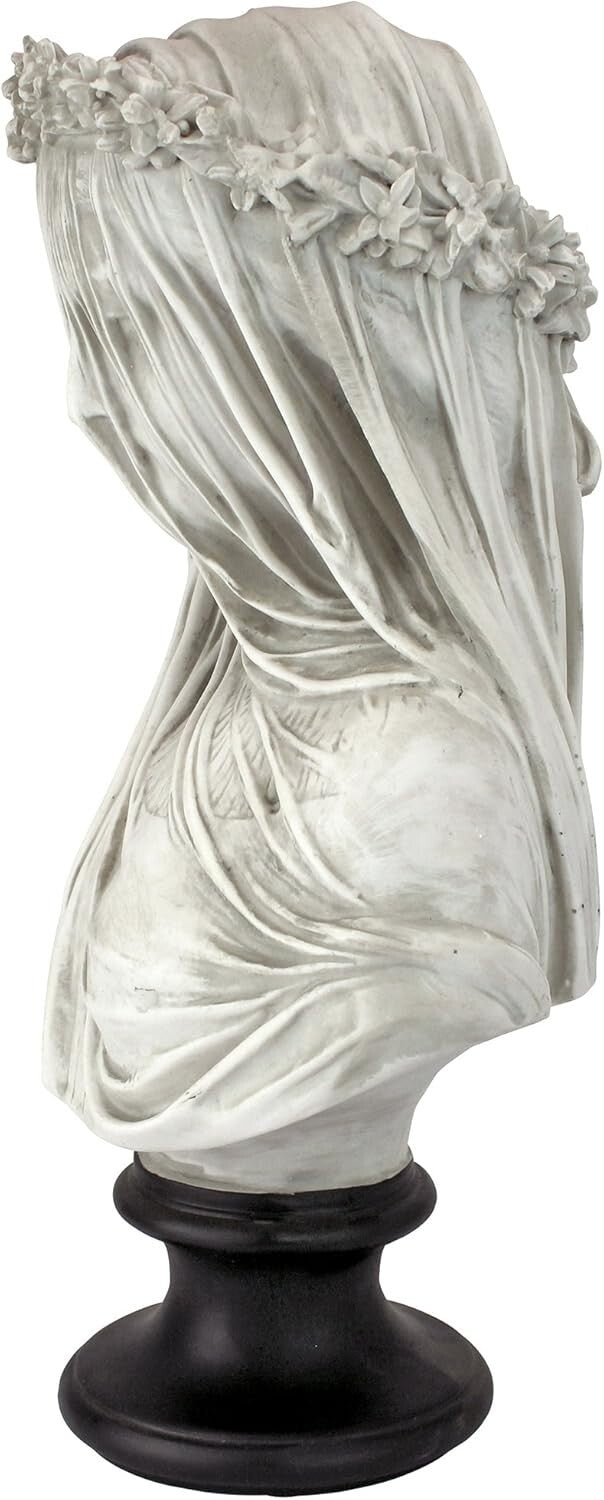 9" Wide Cast Stone Veiled Maiden Sculpture - Handcrafted Historical Art Decor