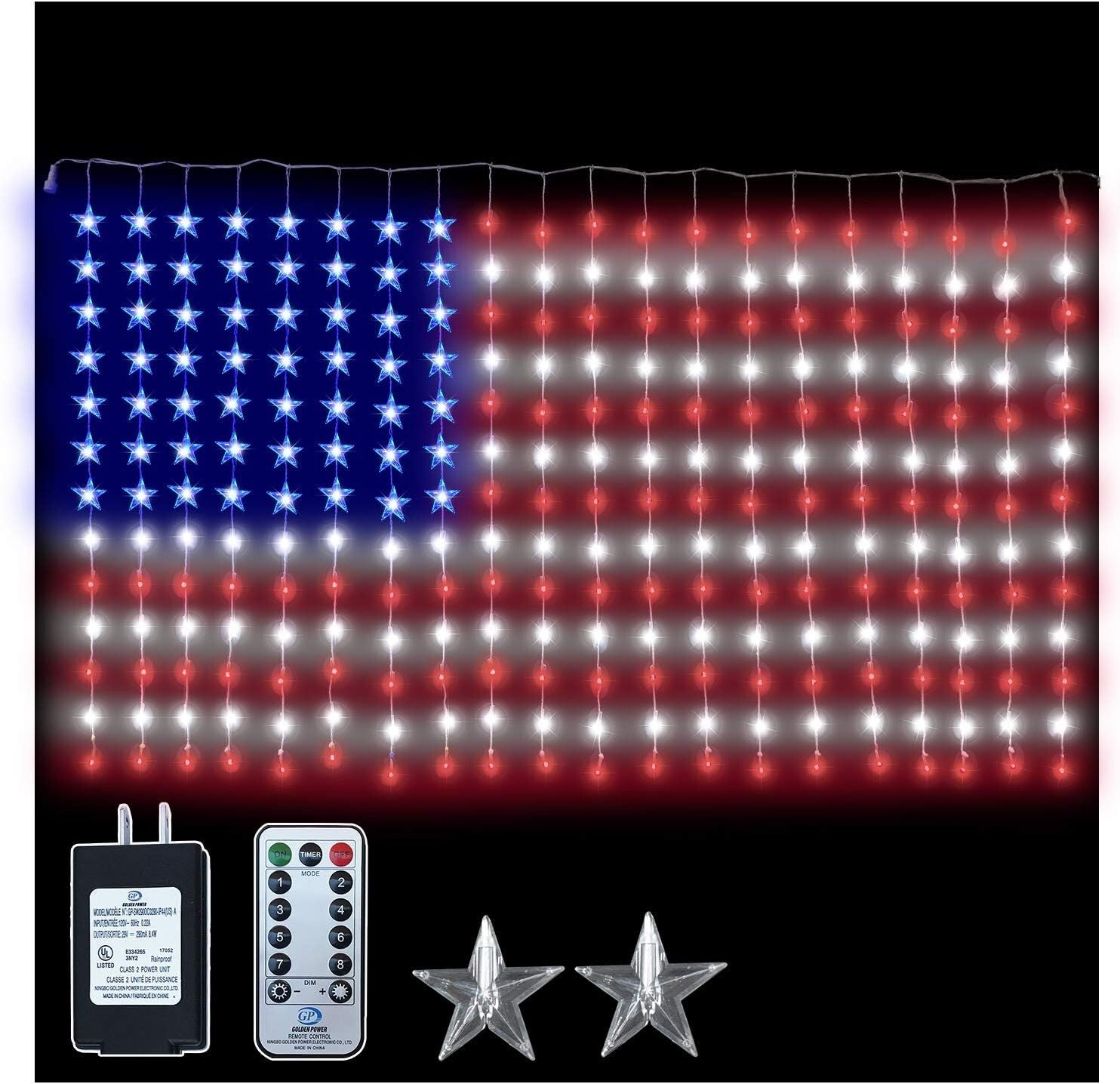 Festive 260 LED American Flag Curtain Lights - Ideal for Patriotic Celebrations