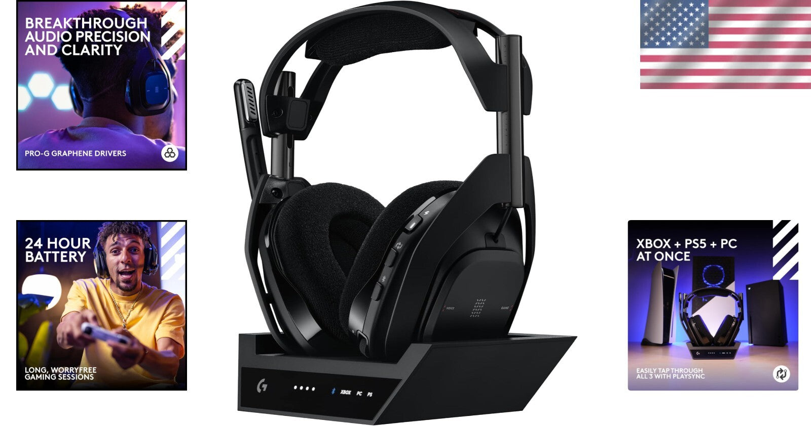 Astro A50 X Wireless Headset with Graphene Audio, 24 hr Battery & Mic - Black