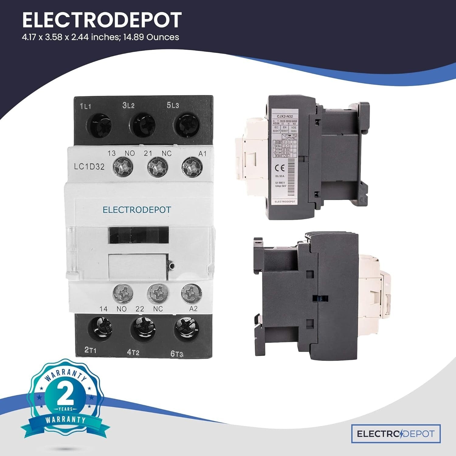 30A 3-Pole Contactor with 110V Coil and 32A Motor Control, 600V Rated