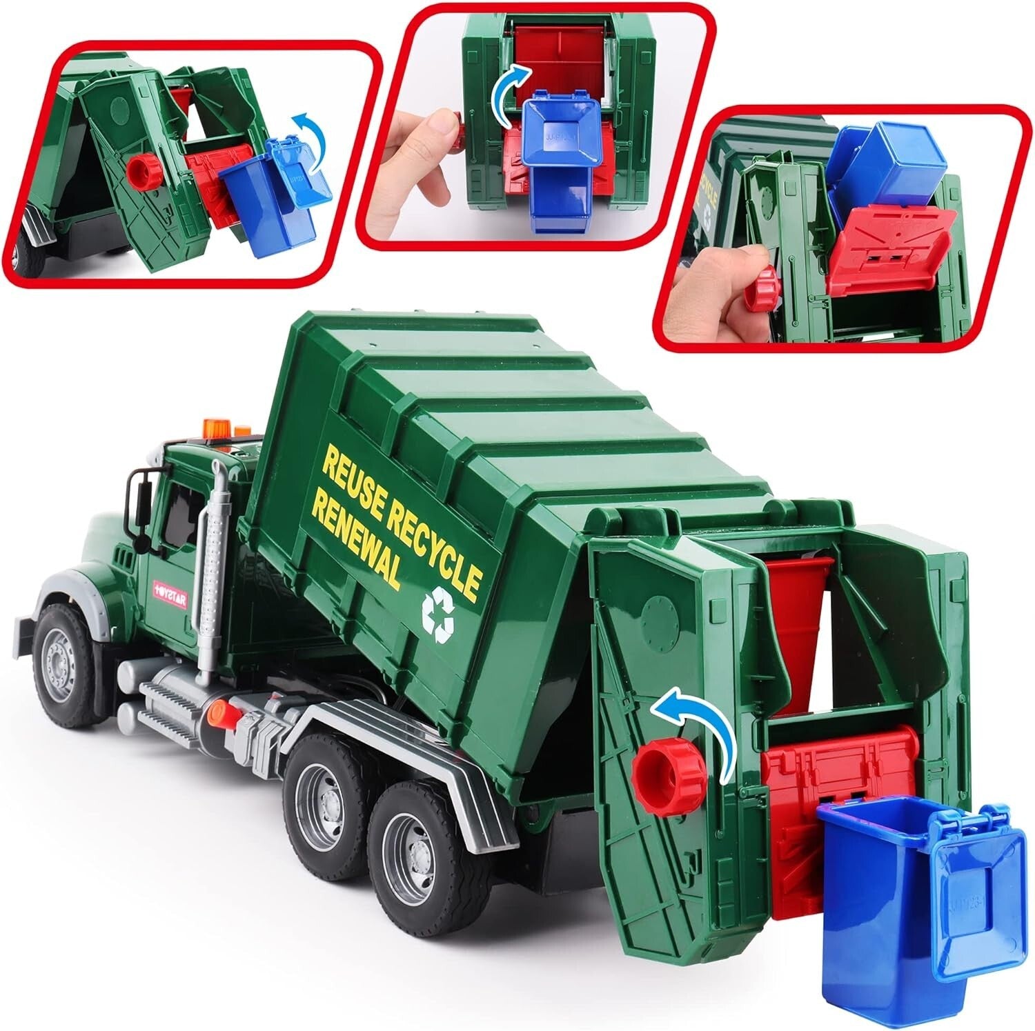 Educational Garbage Truck Toy Set - Lights, Sounds & Trash Cans for Toddlers