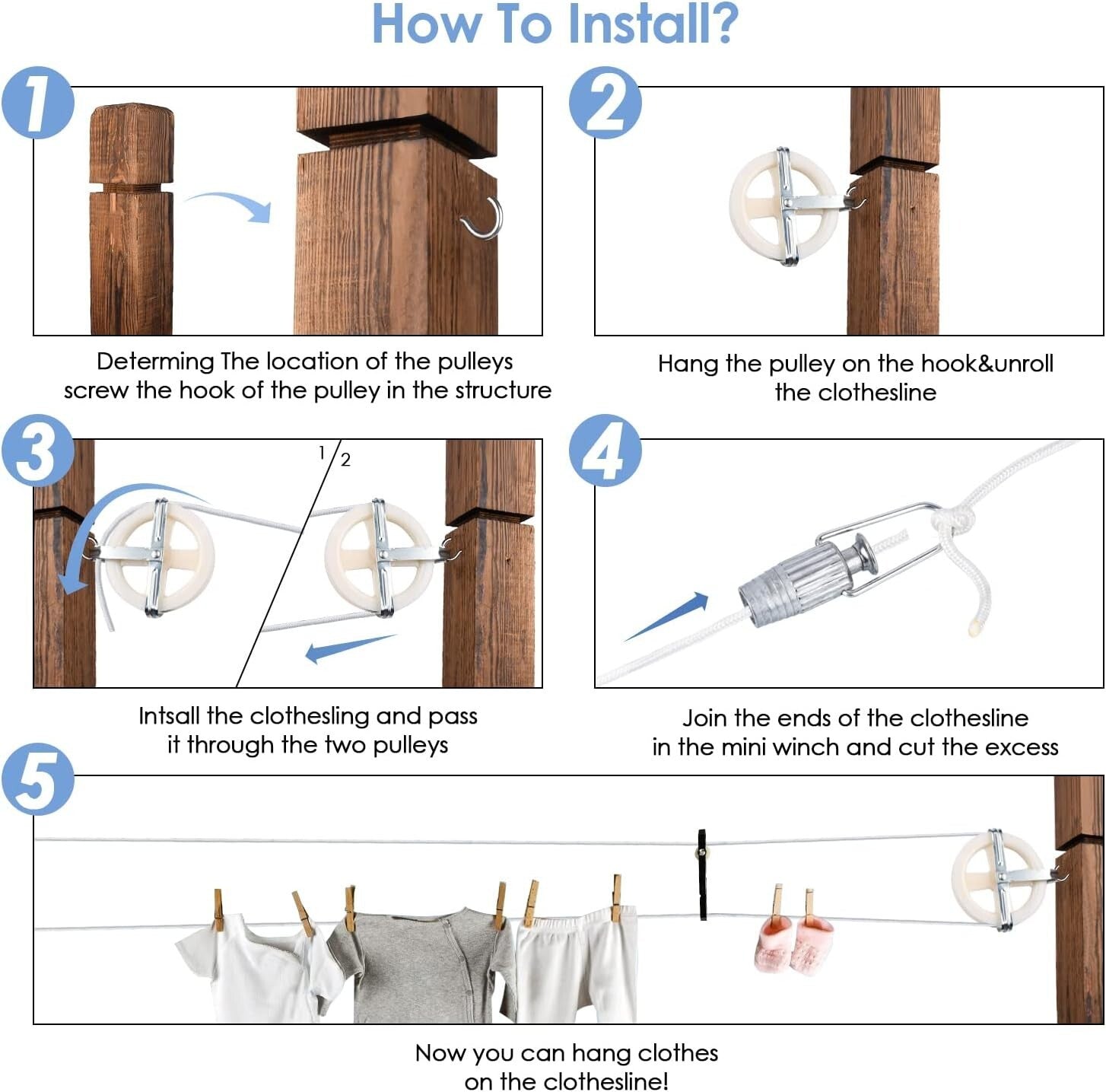 150ft Nylon Clothesline Pulley Kit - Rust-Resistant for Ultimate Outdoor Drying