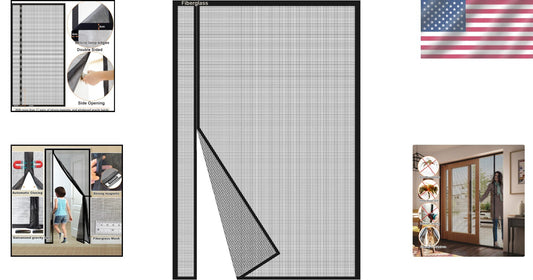 Reversible 39x80 Inch Fiberglass Magnetic Screen Door - Keep Bugs Out, Black