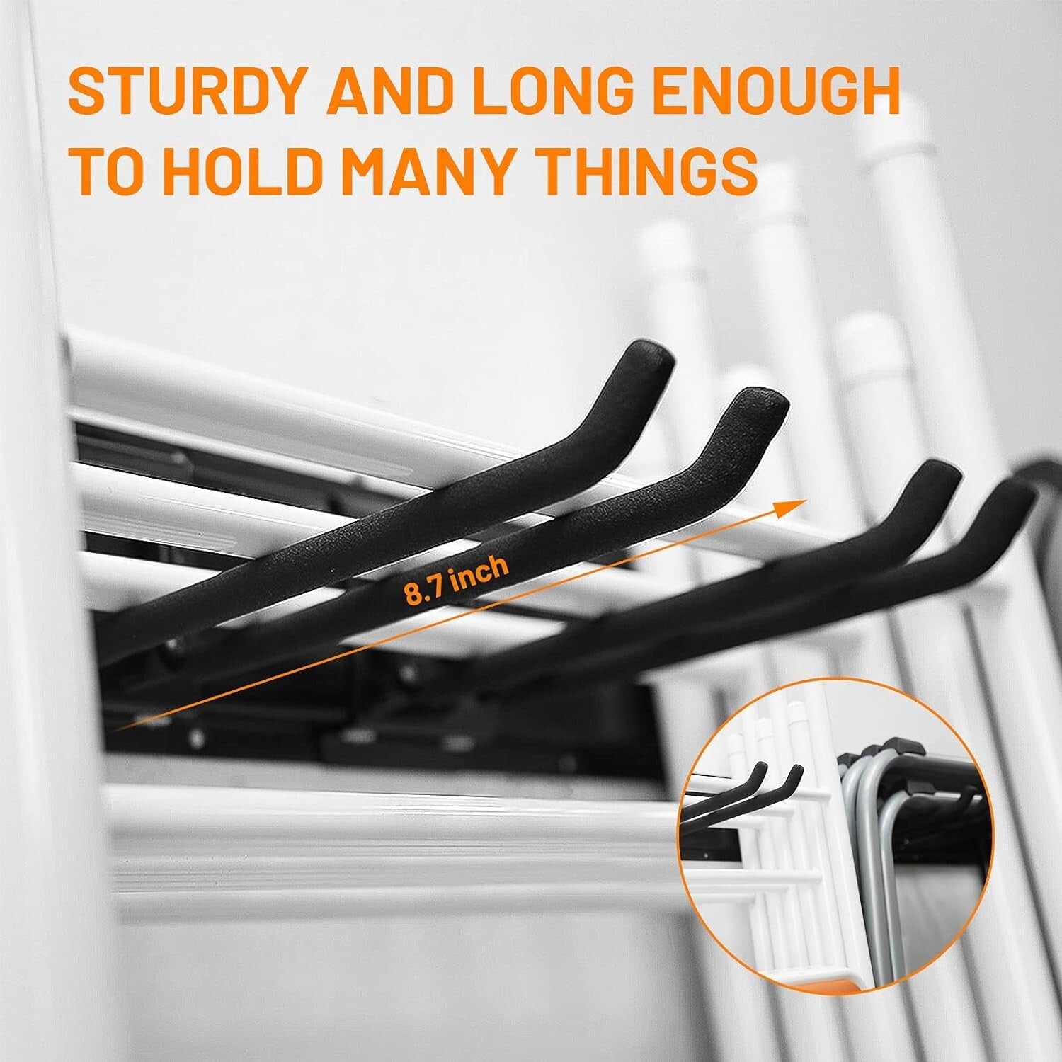 Customizable Garage Organization Wall Rack with 6 Heavy Duty Hooks - Space Saver