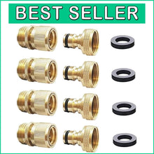 Load image into Gallery viewer, 290 PSI Brass Garden Hose Quick Connectors - 4 Sets of Male &amp; Female Adapters