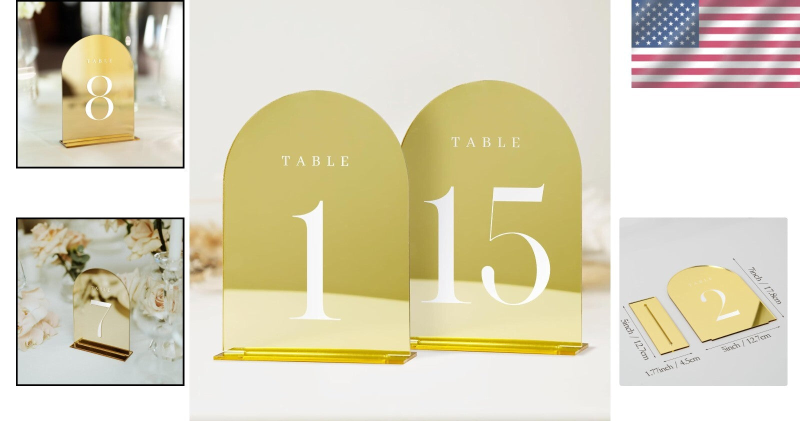 Elegant Gold Mirror Wedding Table Numbers 1-15 with Sturdy Acrylic Stands