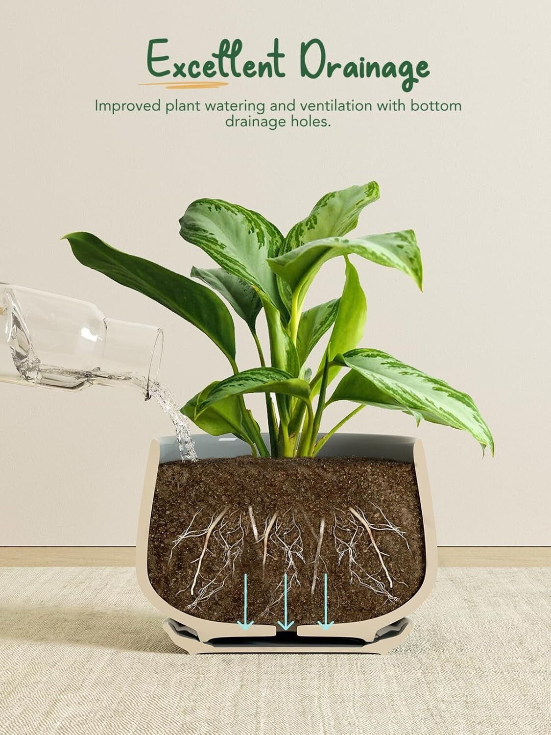 Durable Decorative Indoor Pots - Modern Ceramic Set with Saucer & Drainage Pads