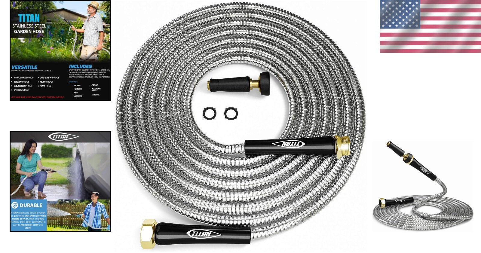 Flexible 304 Stainless Steel Garden Hose - Crush-Resistant & Durable 500 PSI