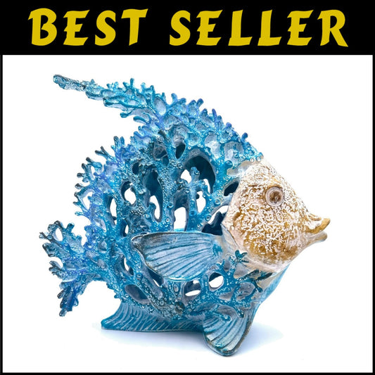 Coastal Coral Reef Angel Sculpture in Turquoise & Blue - Art Deco Tabletop Decor