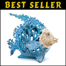 Load image into Gallery viewer, Coastal Coral Reef Angel Sculpture in Turquoise &amp; Blue - Art Deco Tabletop Decor