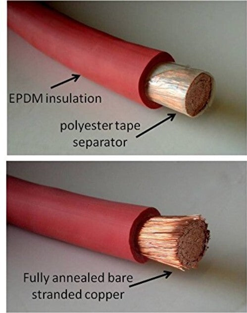 3ft Red/Black 1/0 AWG Copper Battery Inverter Cables with Heat Shrink Protection