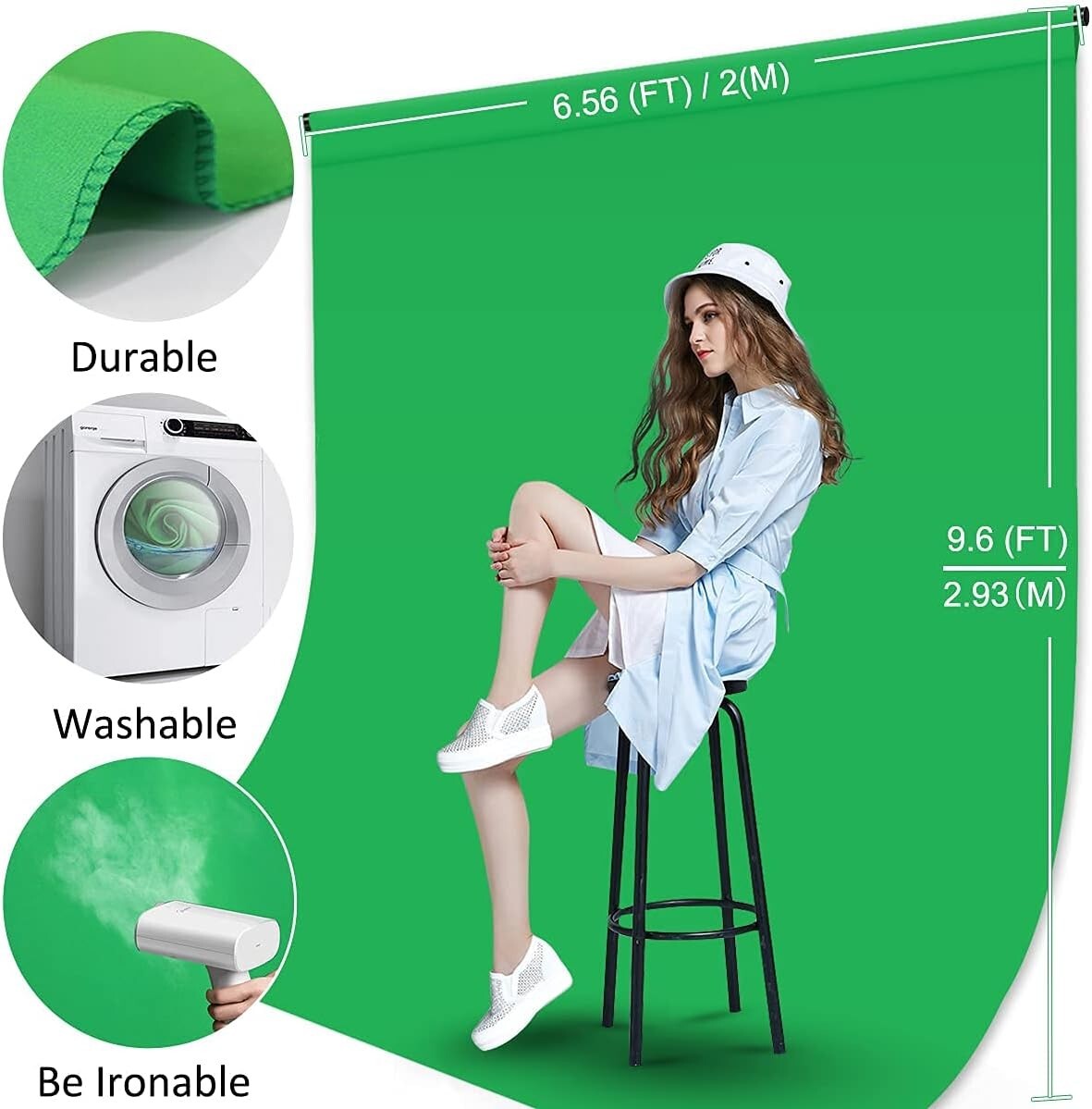 6.5x9.6ft Green Screen Backdrop Kit with T Stand - Portable & User-Friendly