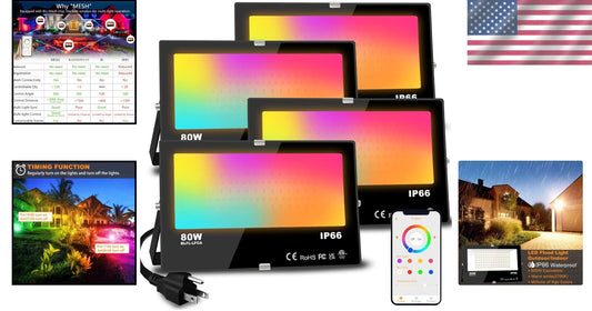 Color Changing 800W Equivalent LED Flood Lights - App Control, 16 Million Colors