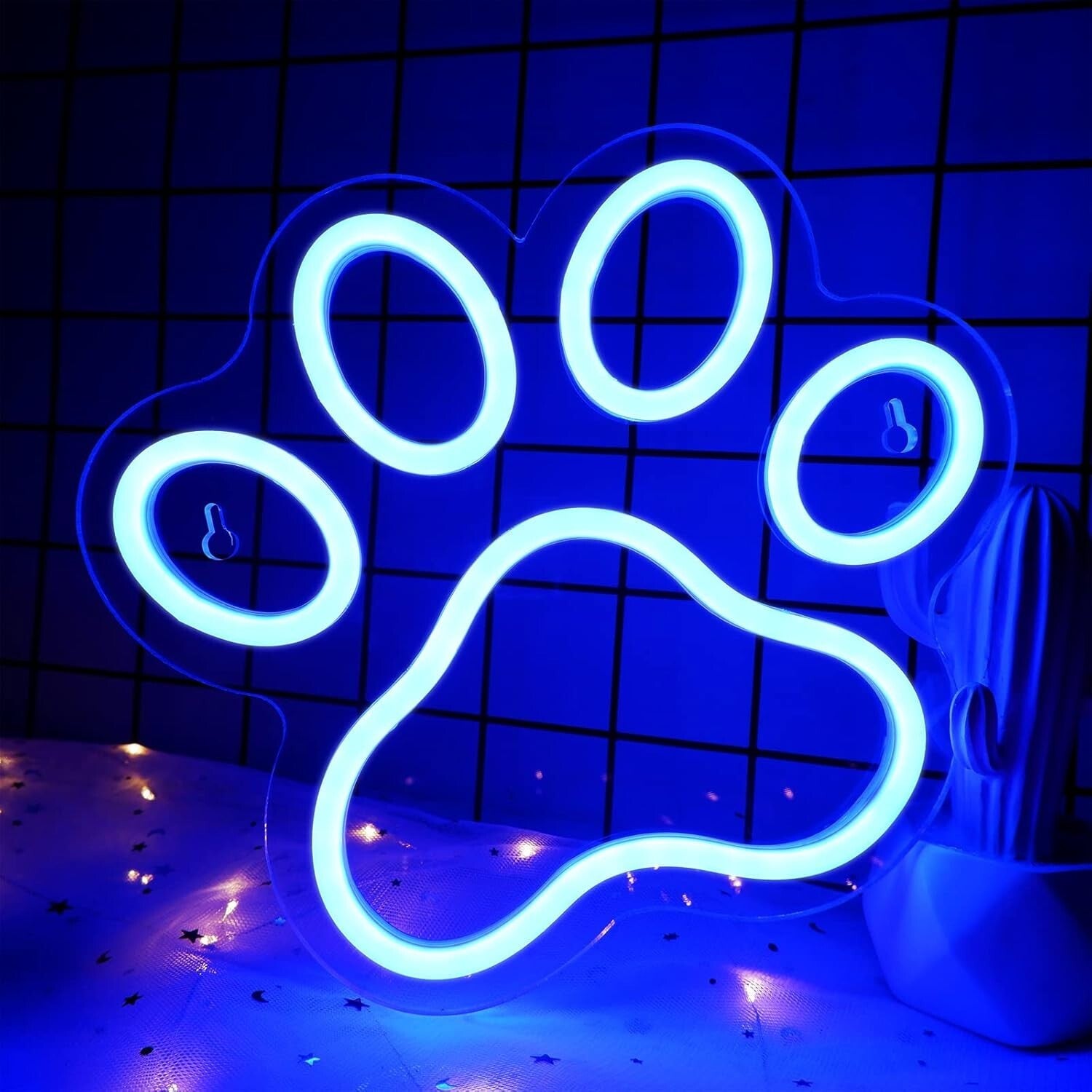 9.8 x 9.8 Inch Blue Dog Paw Neon Sign - Wall Mount with Dimmable Feature