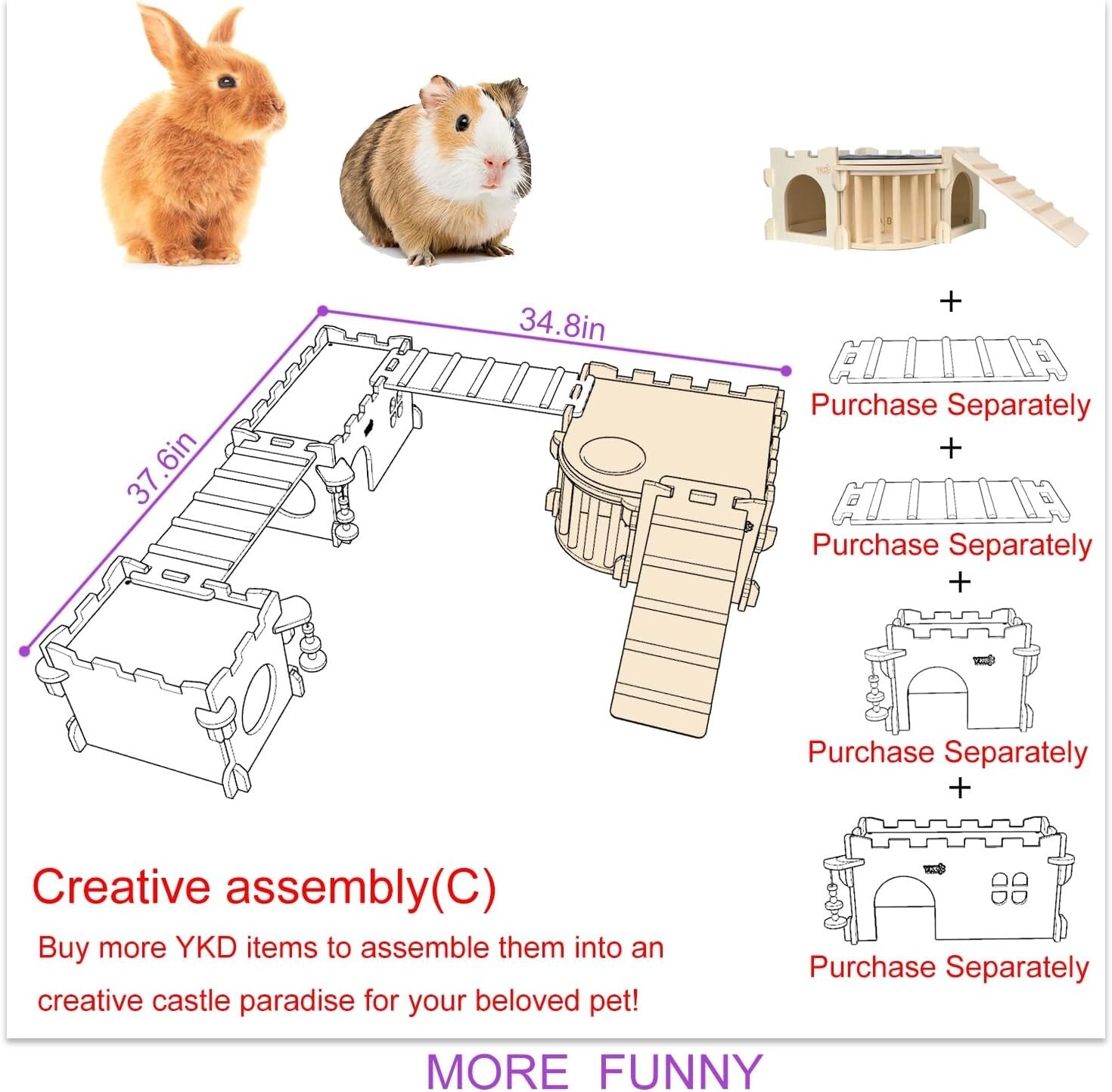 Multi-Entry Wooden Hideout for Guinea Pigs, Rabbits, Hedgehogs - Cozy Retreat