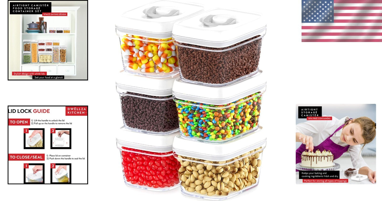 Durable Rectangular Airtight Containers - 6 Clear BPA-Free Kitchen Canisters