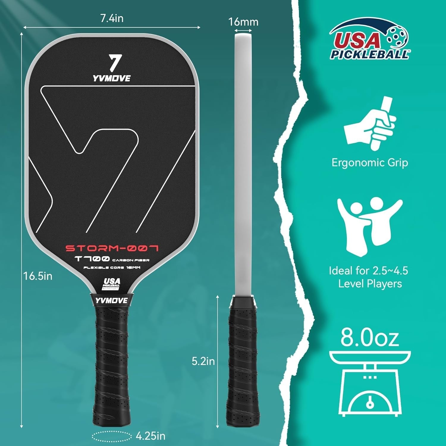Advanced Pickleball Racket with T700 Carbon Fiber - Perfect for All Skill Levels