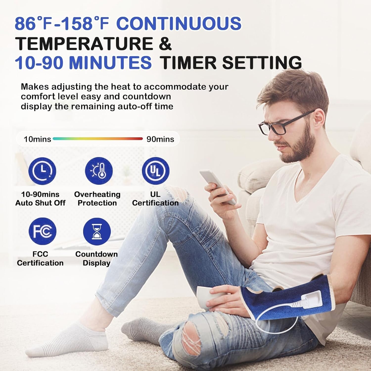 Ergonomic Heating Pad for Wrist Pain - Full Coverage, Timer & Digital Control