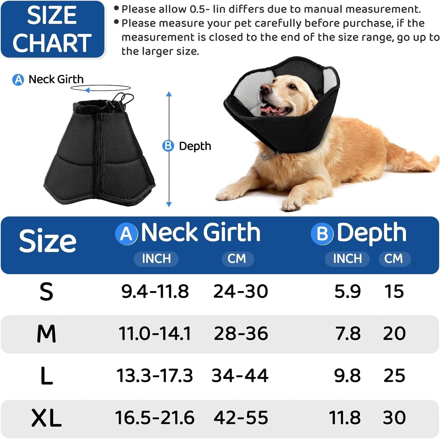 Lightweight Adjustable Dog Cone for Post-Surgery - Soft and Washable E-Collar