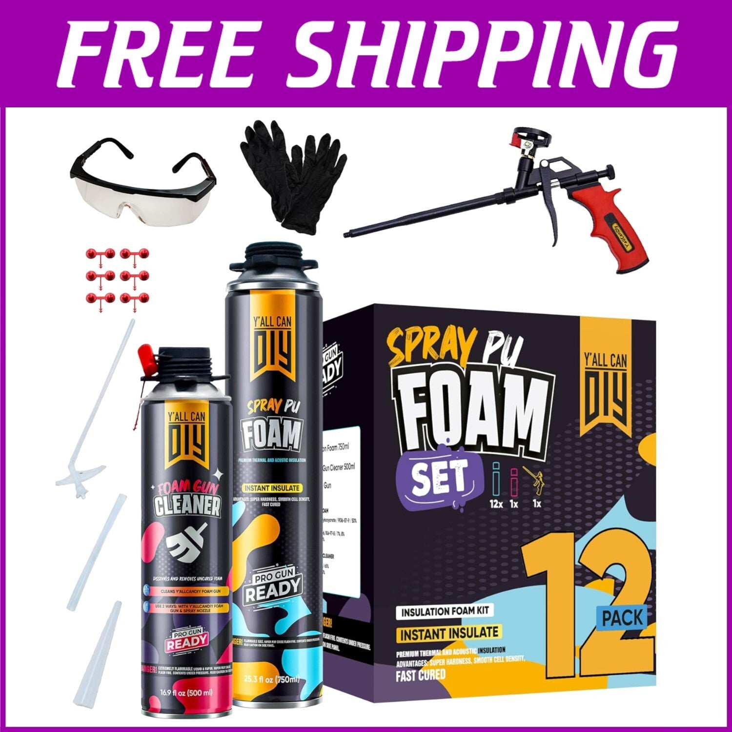 Expanding Spray Foam Insulation Kit for Gaps & Cracks - 240 Board Feet Coverage