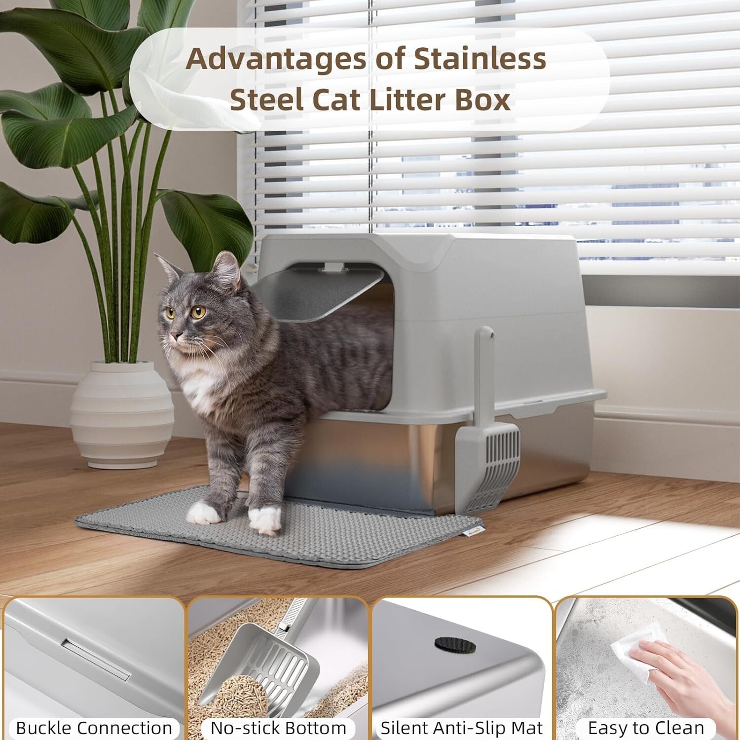 Anti-Leak Extra Large Cat Litter Box with Lid - Ideal for High-Urinating Cats