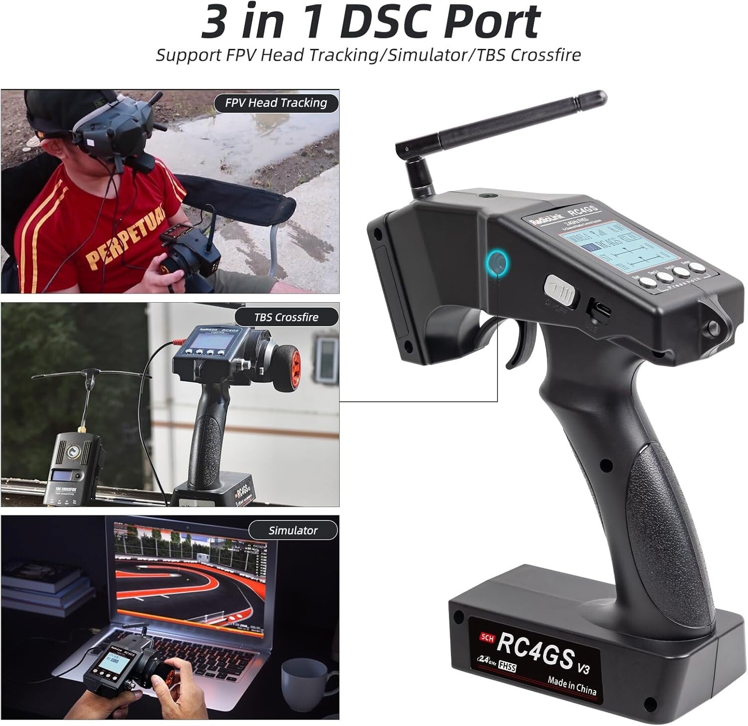 5-Channel 2.4GHz RC Transmitter with Gyro RX: 30 Models Storage & Telemetry