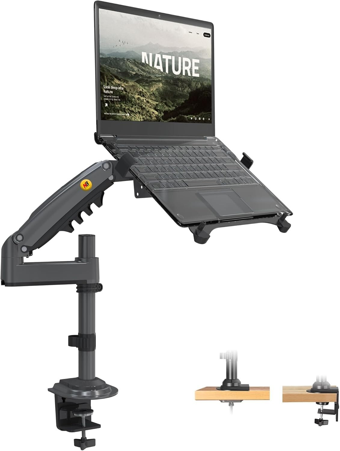 Dual Adjustable Laptop & Monitor Mount with Cable Management - Easy Installation
