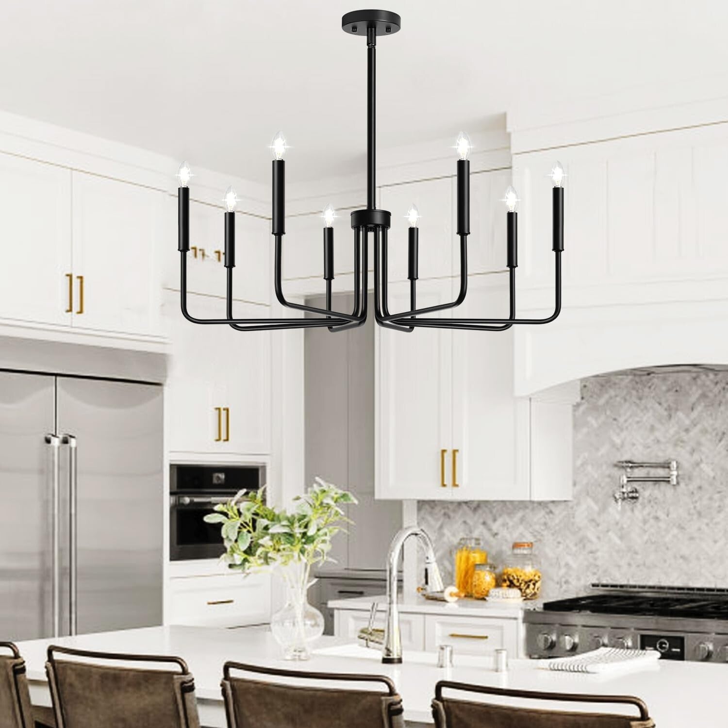 Elegant 8-Light Black Chandelier - Ideal for Foyer, Entryway, and Dining Areas