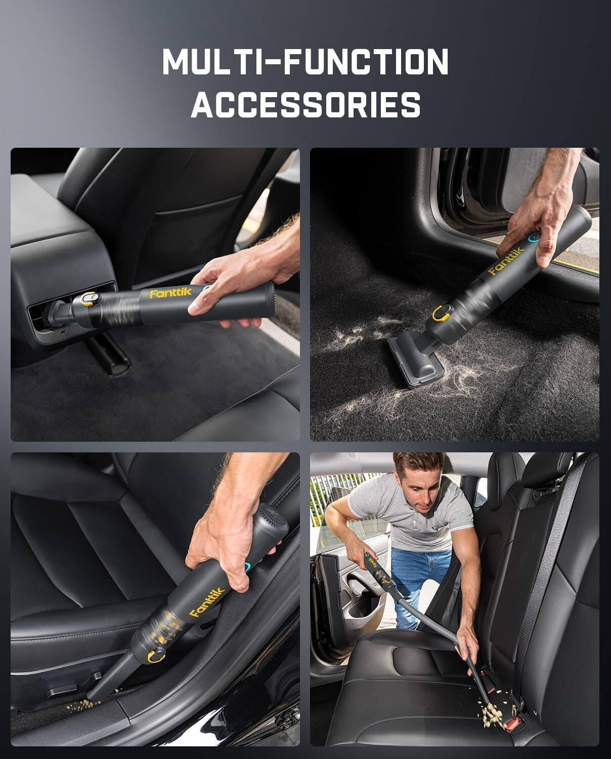 Lightweight Handheld Car Vacuum 12000Pa: USB-C Charge & Pet Brush Included
