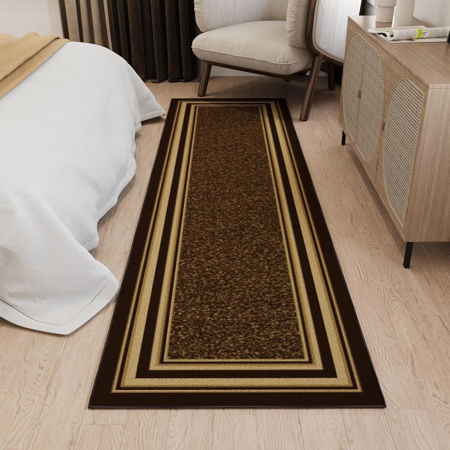 Non-Slip Brown Polypropylene Runner Rug 2'7" x 9'10" for High Traffic Areas