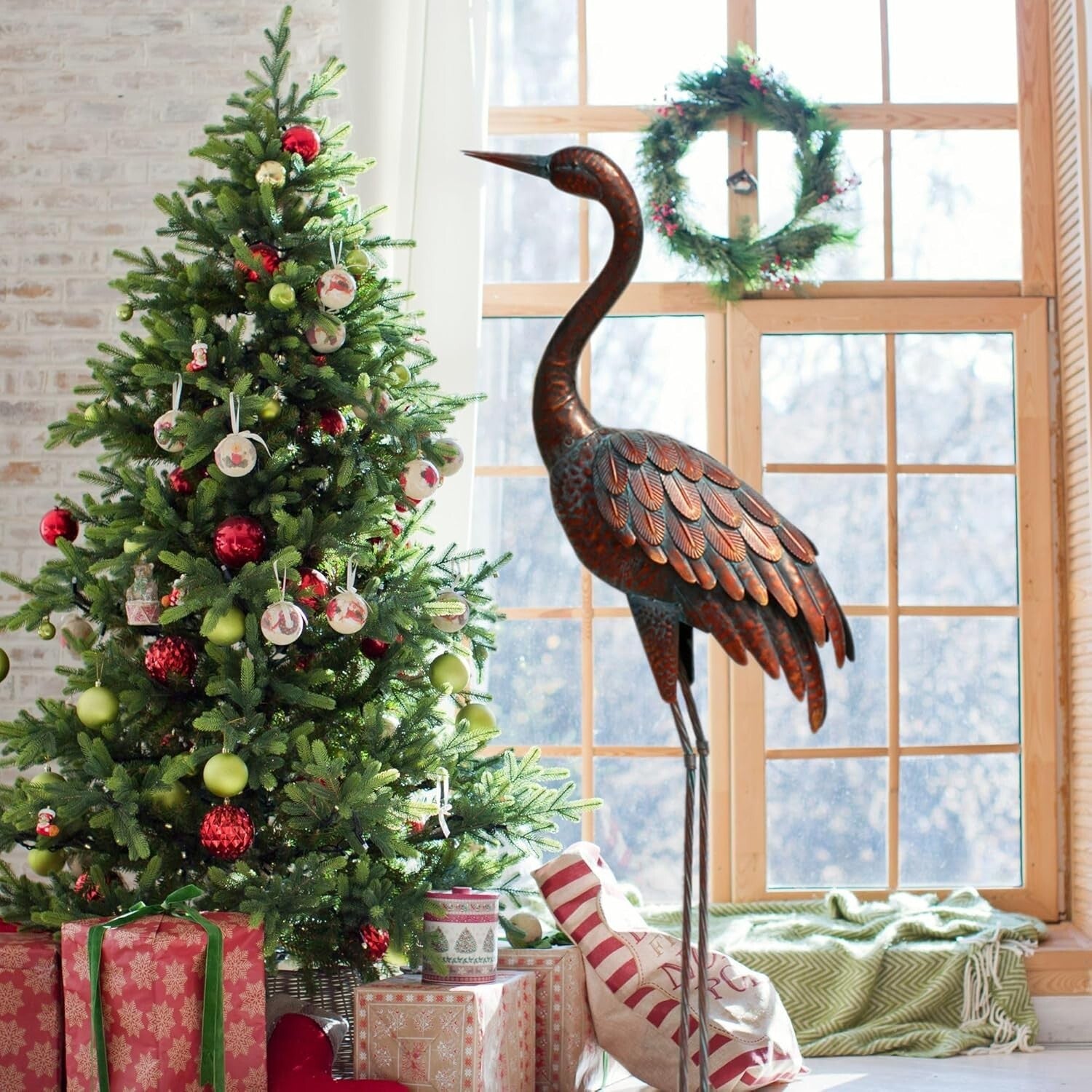 Handcrafted Bronze Crane Statue - Elegant Outdoor Garden Art for All Seasons