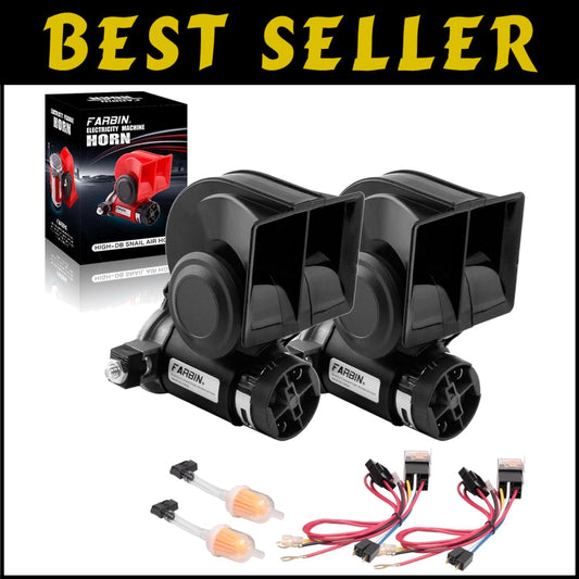 Super Loud 12V Air Horn - 150Db Black Electric Horn with Easy Install Harness