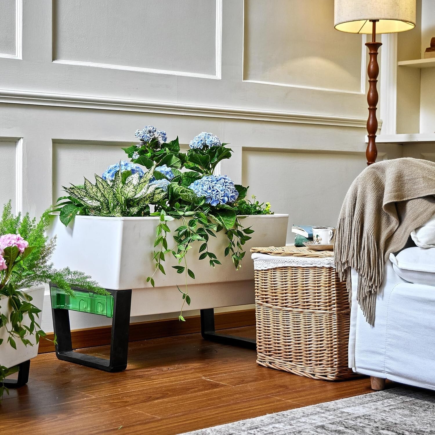 Elegant 29.5” Self-Watering Planter with Clip-on Drip Tray - Indoor/Outdoor Use