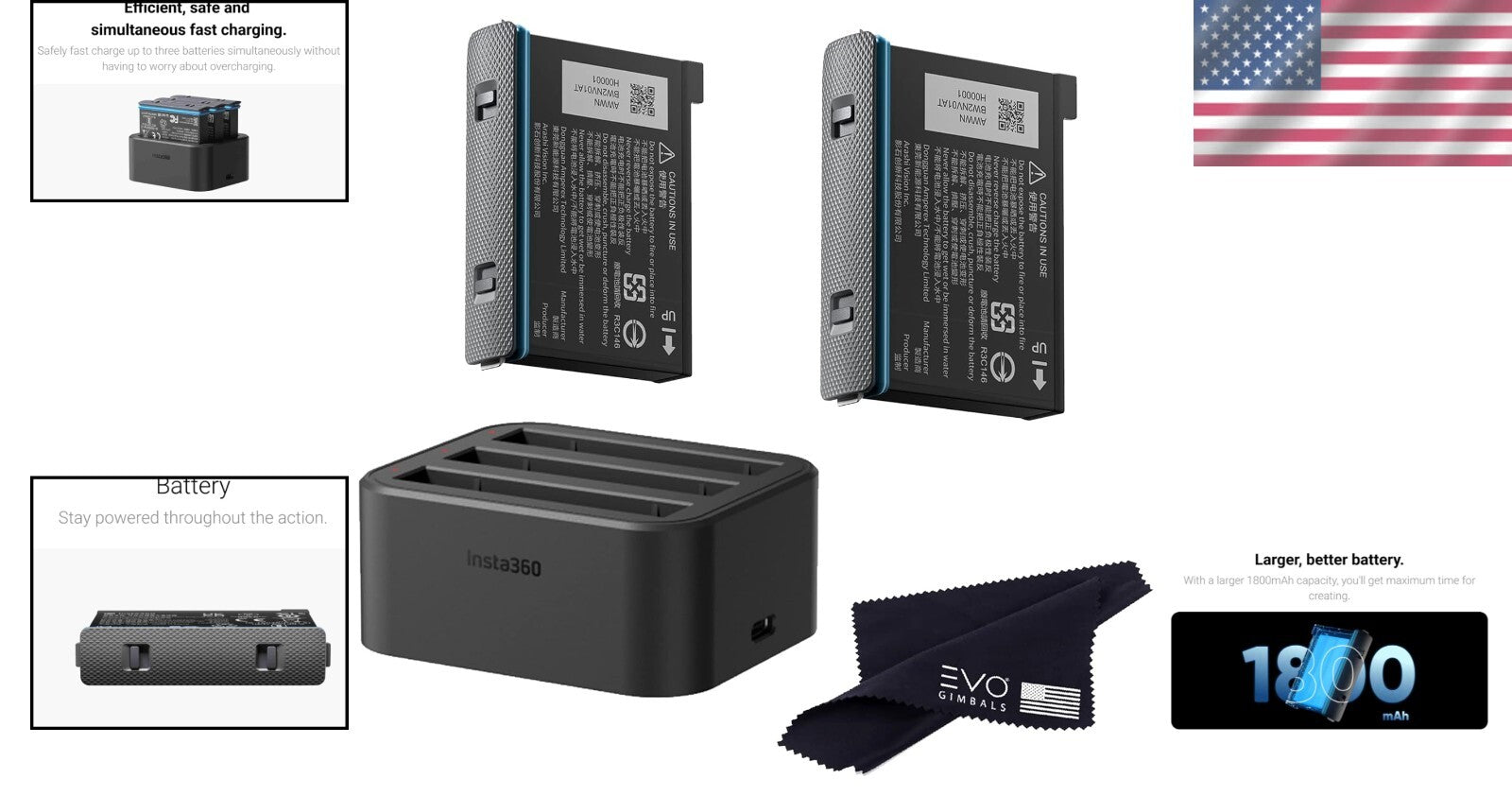 Complete X3 Camera Power Solution: Fast Charge Hub + 2 Batteries Included