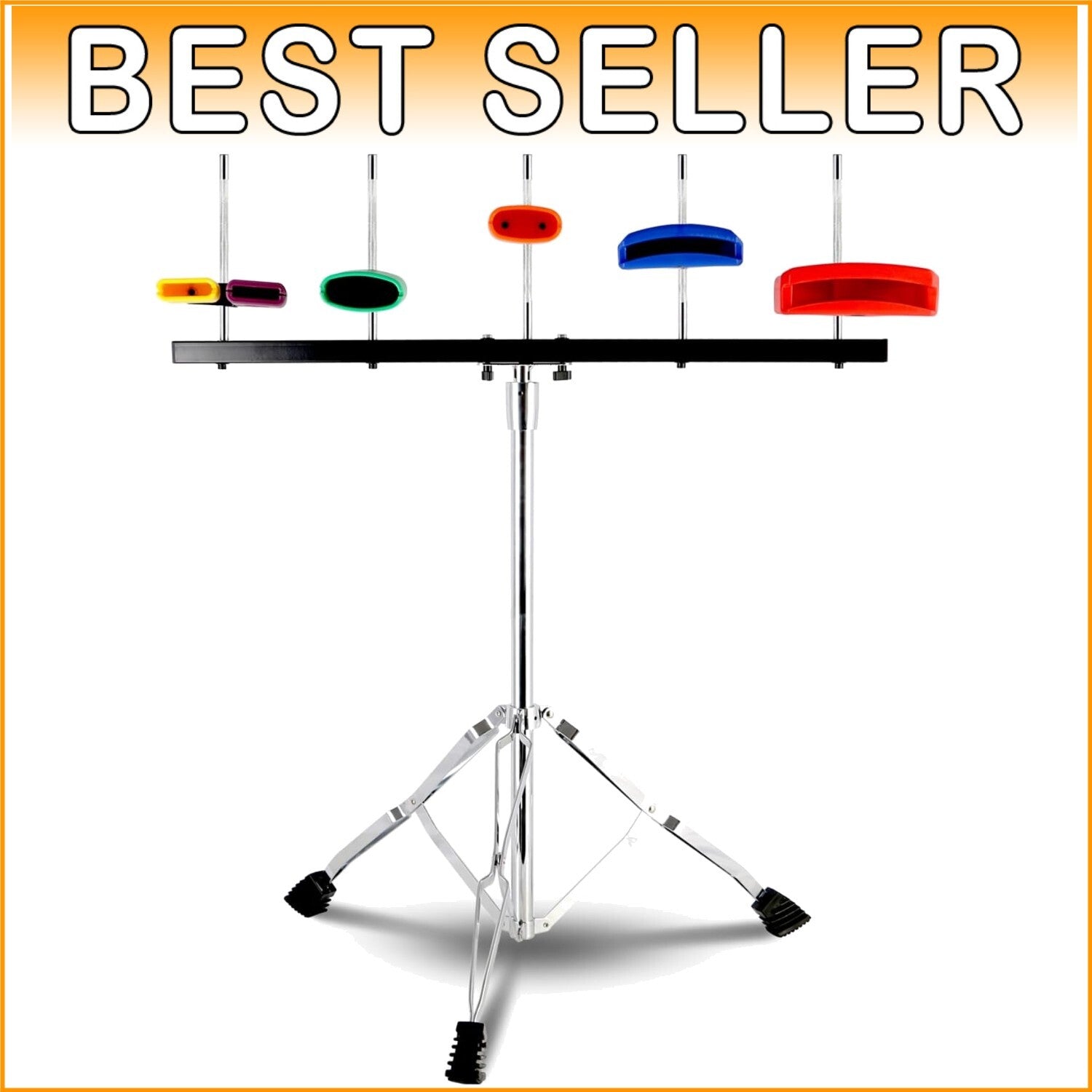 Professional Jam Block Percussion Stand - Stable Double Brace & Cowbell Holder