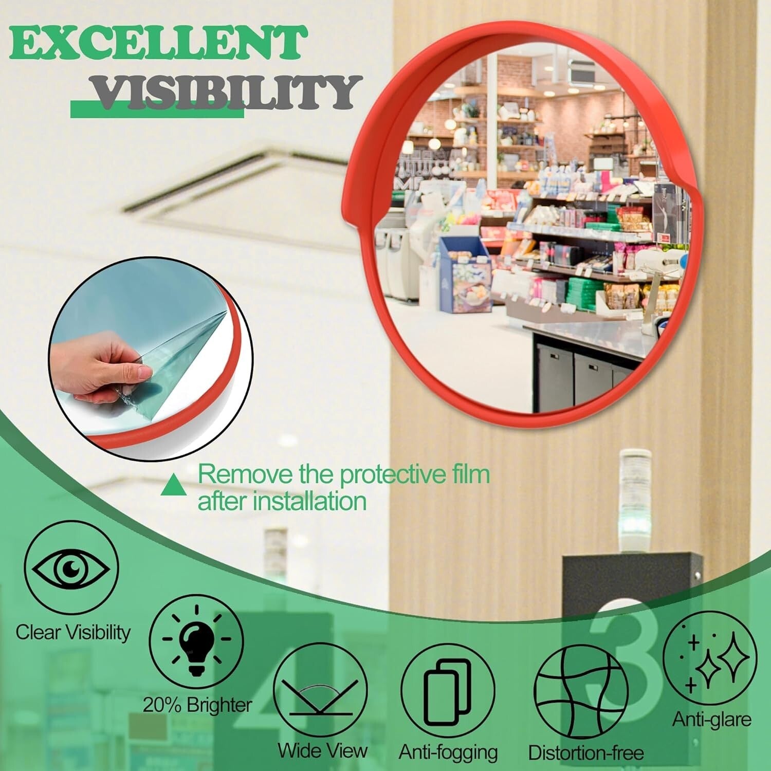 Premium 24" Wide-Angle Safety Mirror with Adjustable Bracket for All Surfaces