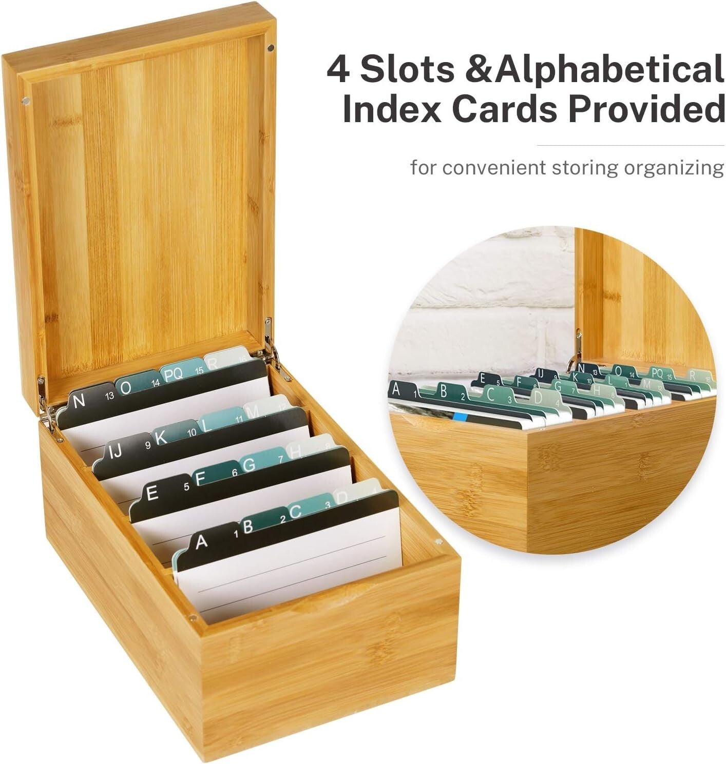 Elegant Bamboo Index Card Holder - 4x6 Inch with A-Z Dividers & Magnetic Closure
