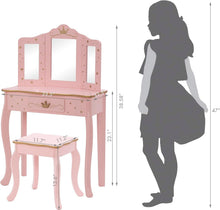 Load image into Gallery viewer, Elegant Kids Vanity Set with Pink Mirror and Stool - Perfect for Little Girls