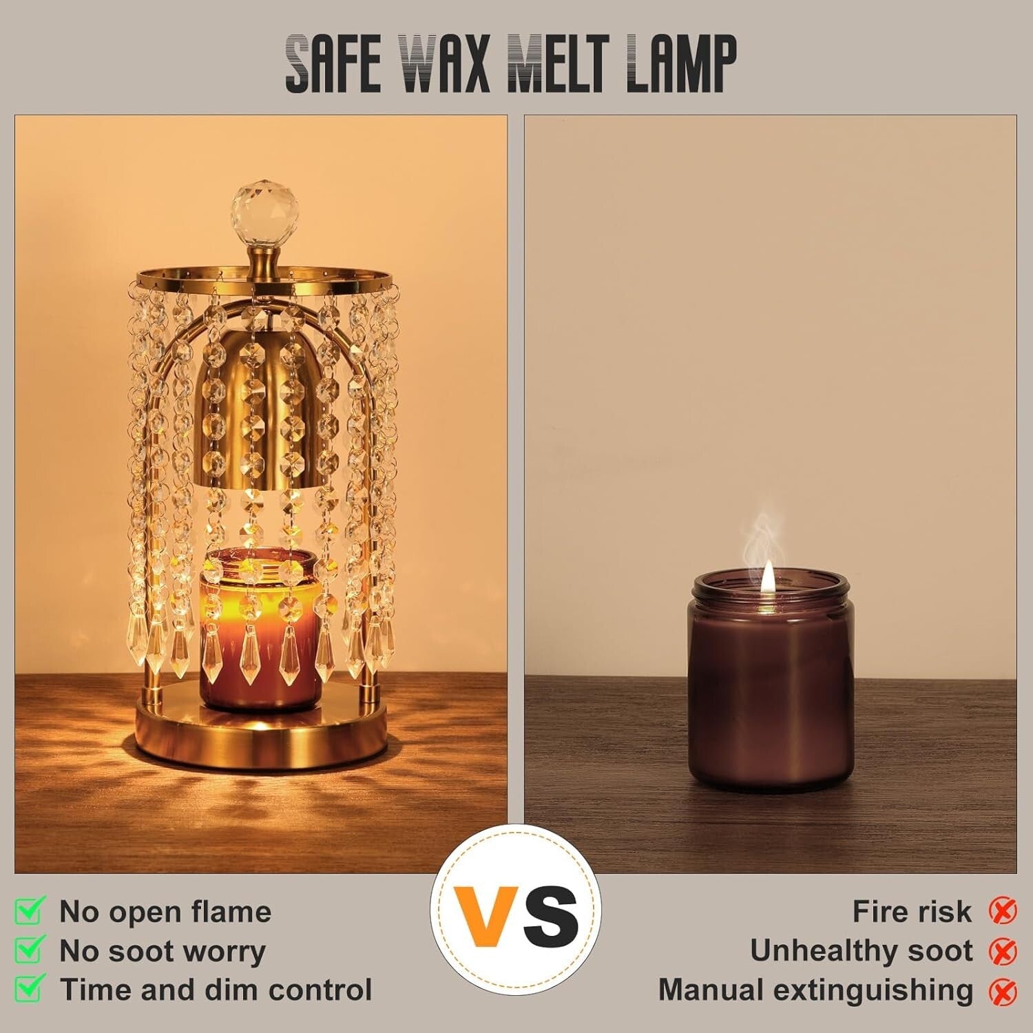 Versatile Dimmable Candle Warmer in Gold: Timer, Bulbs Included, Crystal Accents