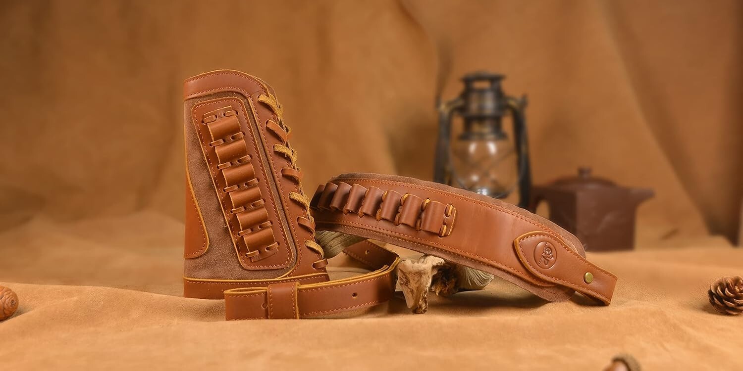 Ergonomic Leather Buttstock with Adjustable Rifle Sling for .30-30 & Beyond